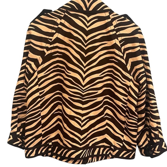 J CREW COLLECTION Sz 8 100% Linen Zebra Tiger Striped Print  Blazer Tan Black - Picture 3 of 11